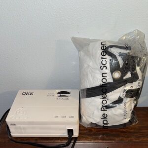 QKK QKK MiniLCD USB LED Projector with 100” Projection Screen Included